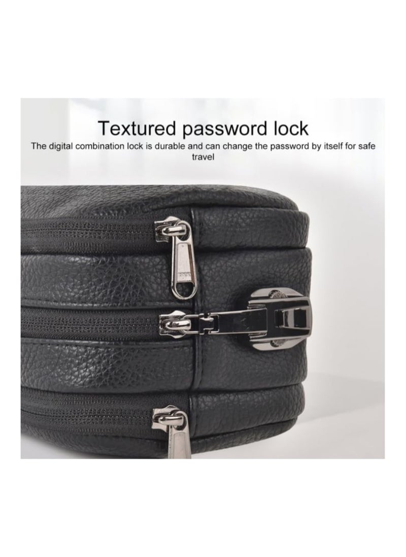 Travel Pouch with Multi Pockets, Leather Handle, Organize Essentials in Style