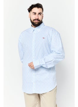 Men Regular Fit Stripe Long Sleeves Casual Shirt, Light Blue