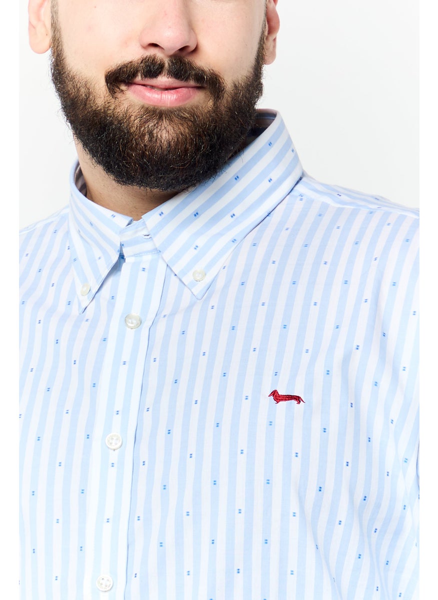 Harmont & Blaine - Men Regular Fit Stripe Long Sleeves Casual Shirt, Light Blue - Image 1