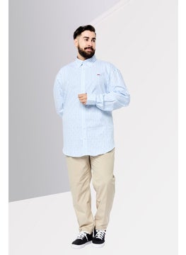 Harmont & Blaine Men Regular Fit Stripe Long Sleeves Casual Shirt, Light Blue  - Image 4