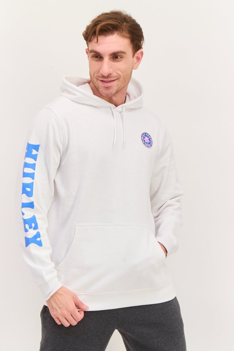 Hurley Men Hooded Graphic Print Long Sleeves Hoodie, White  - Image 1