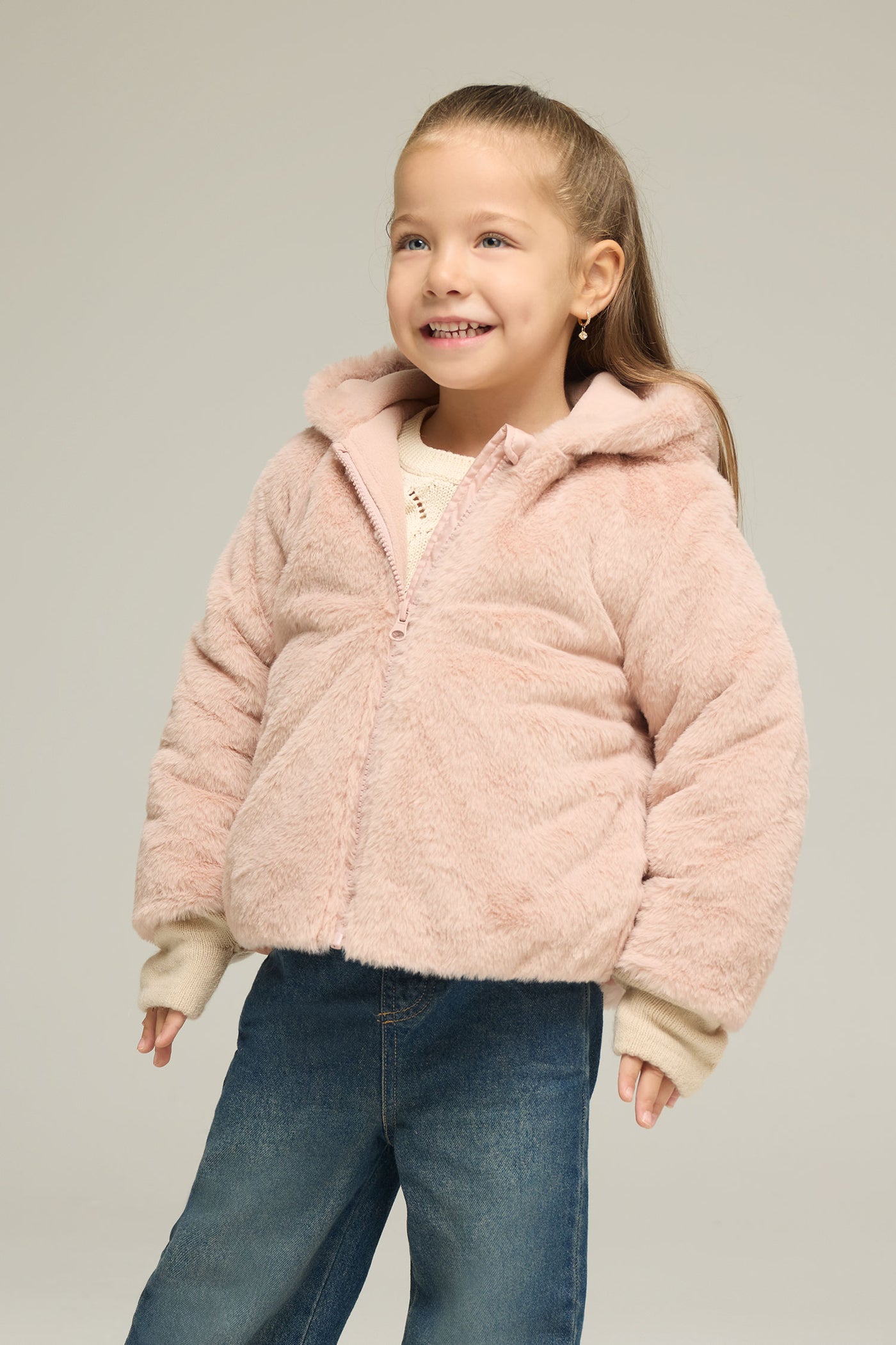 Pink BabyGirl Baby Girl Plush Zip-Up Hooded Jacket Casual