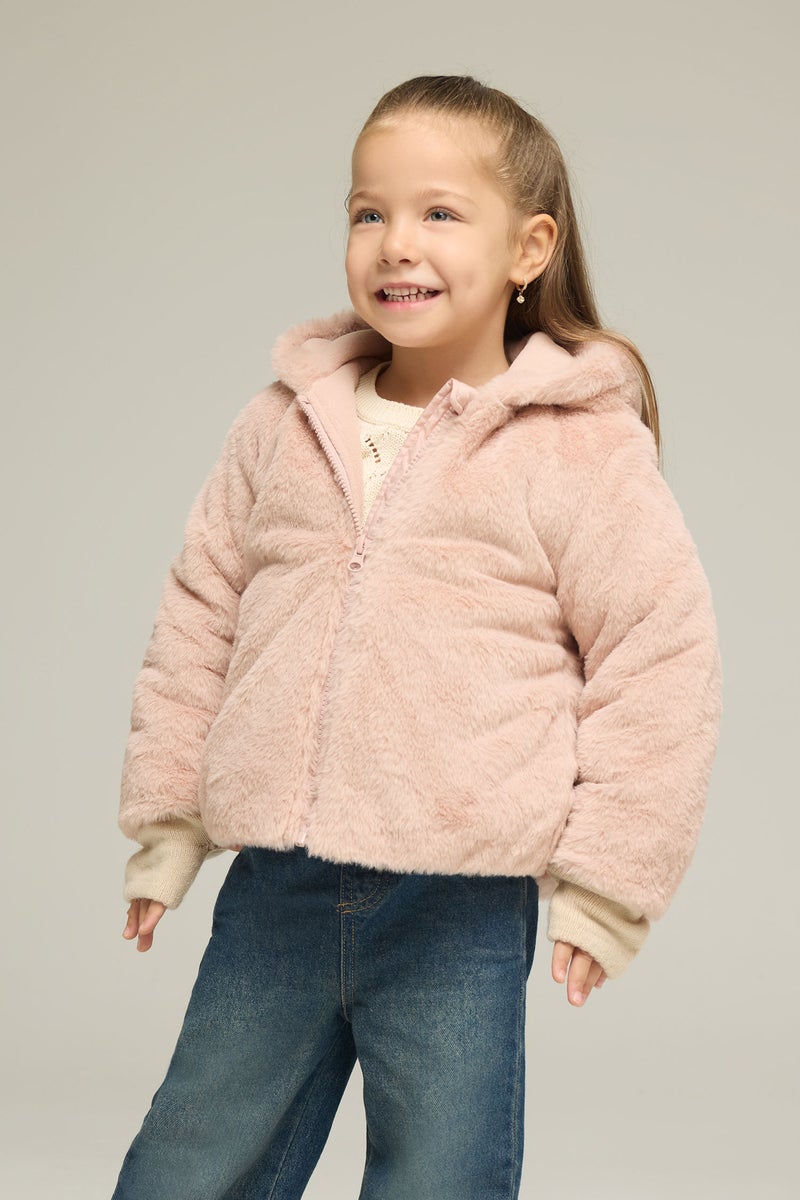 DeFacto Pink BabyGirl Baby Girl Plush Zip-Up Hooded Jacket Casual - Image 1