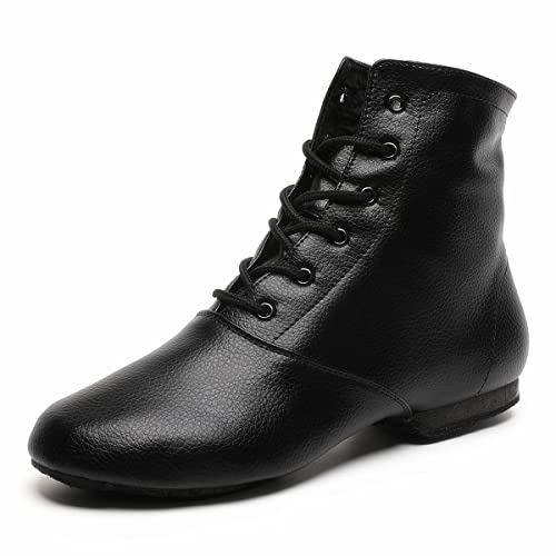 Bokimd Black Split Sole Jazz Boots Leather Dancing Shoes for Girls Boys (Toddler/Little Kid/Big Kid) (3.5 Big Kid - Image 1