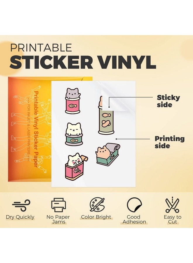HTVRONT Printable Vinyl Sticker Paper 100 Sheets Glossy Waterproof Sticker Paper For Inkjet Printer Dries Quicklystandard Letter Size 8.5X11 - Image 2
