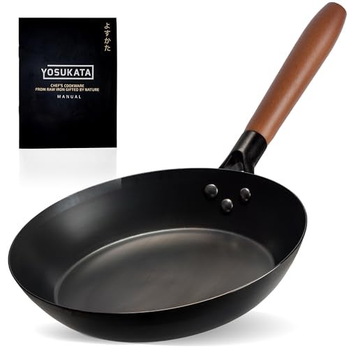 YOSUKATA 10 1/4" Carbon Steel Frying Pan – Non-Toxic Pre-Seasoned Skillet with Removable Wooden Handle – Coating-Free Wok-Style Pan for Gas, Induction, Electric, Oven & Grill BBQ - Image 1
