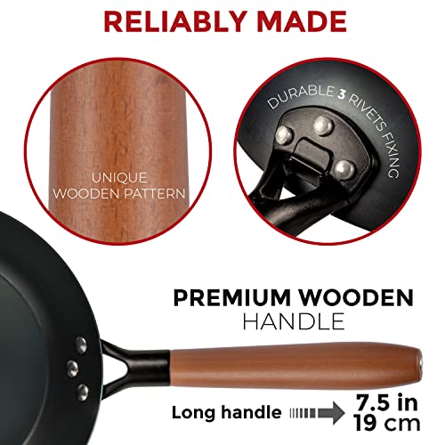 YOSUKATA 10 1/4" Carbon Steel Frying Pan – Non-Toxic Pre-Seasoned Skillet with Removable Wooden Handle – Coating-Free Wok-Style Pan for Gas, Induction, Electric, Oven & Grill BBQ - Image 5