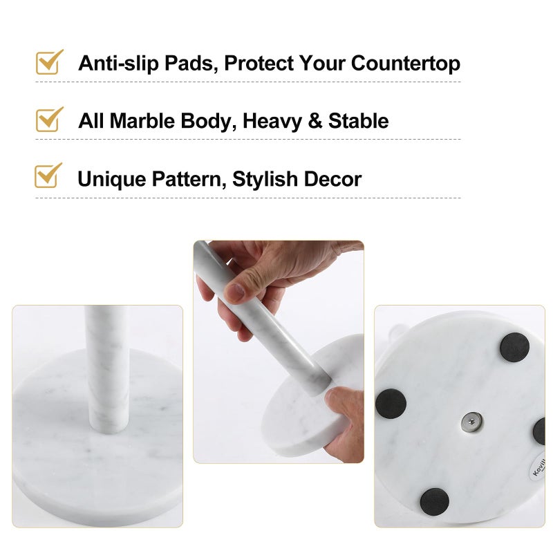 Koville Carrara Marble Paper Towel Holder Countertop, 6â€œ Genuine Stone Paper Towel Holder Stand for Kitchen Storage, for Standard or Jumbo-Sized Rolls - Image 3