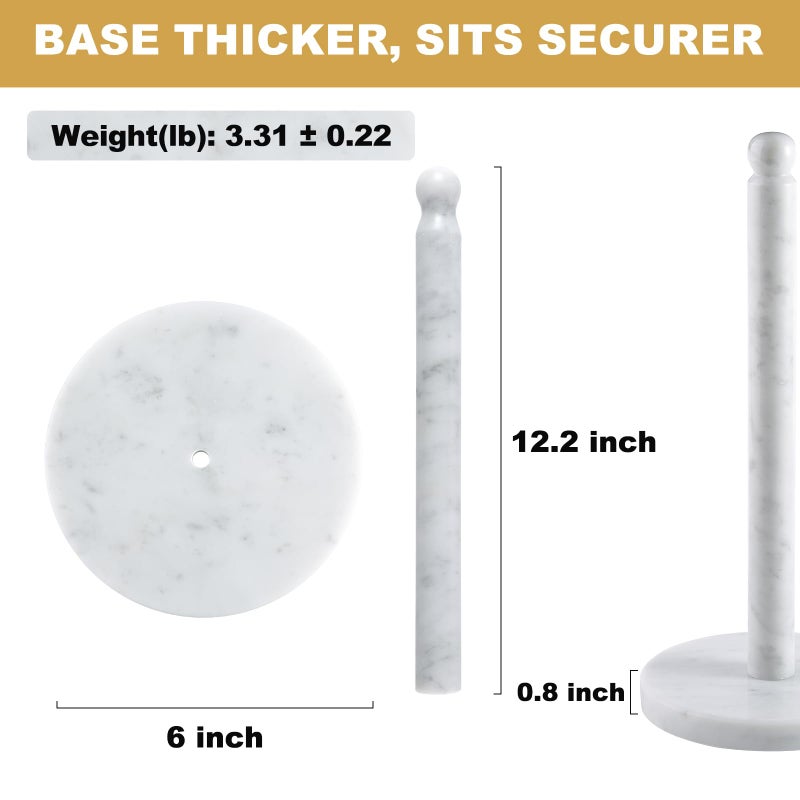 Koville Carrara Marble Paper Towel Holder Countertop, 6â€œ Genuine Stone Paper Towel Holder Stand for Kitchen Storage, for Standard or Jumbo-Sized Rolls - Image 2