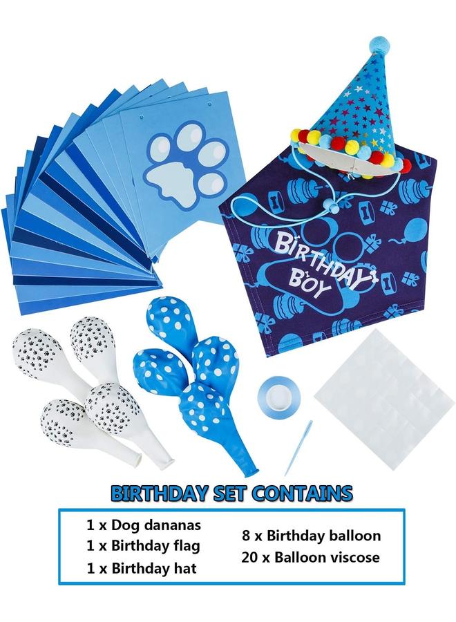 Generic Dog Birthday Bandana, Dog Birthday Boy Hat Scarfs Flag Balloon with Cute Doggie Birthday Party Supplies Decorations(11-Piece Set) (Blue)  - Image 4
