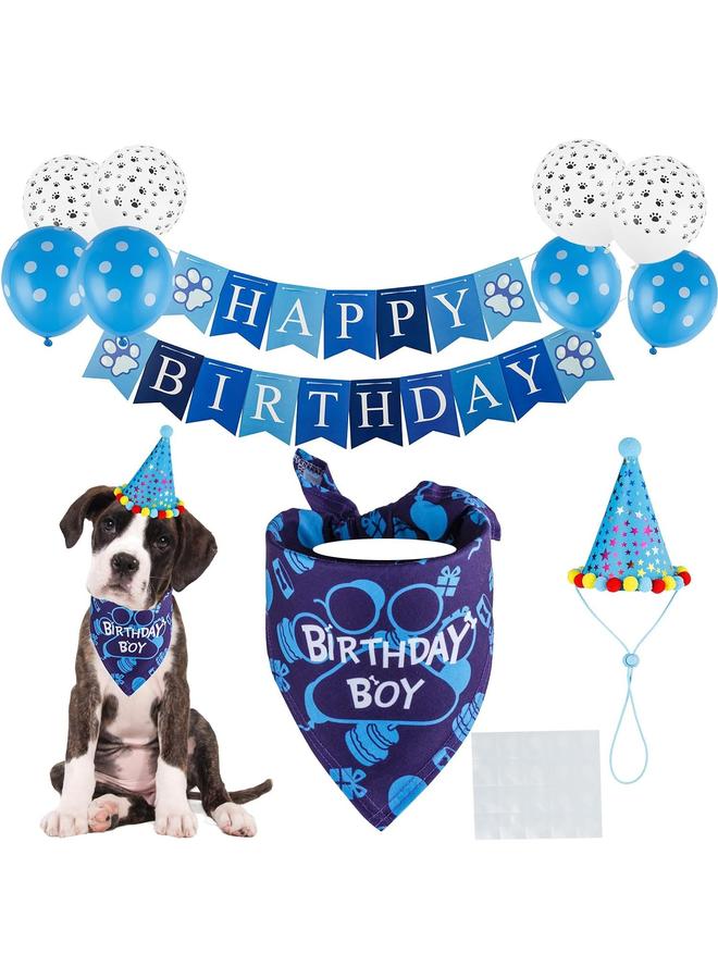 Generic Dog Birthday Bandana, Dog Birthday Boy Hat Scarfs Flag Balloon with Cute Doggie Birthday Party Supplies Decorations(11-Piece Set) (Blue)  - Image 1
