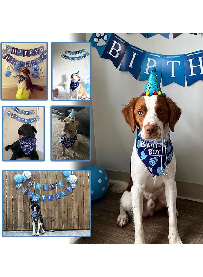 Generic Dog Birthday Bandana, Dog Birthday Boy Hat Scarfs Flag Balloon with Cute Doggie Birthday Party Supplies Decorations(11-Piece Set) (Blue)  - Image 2