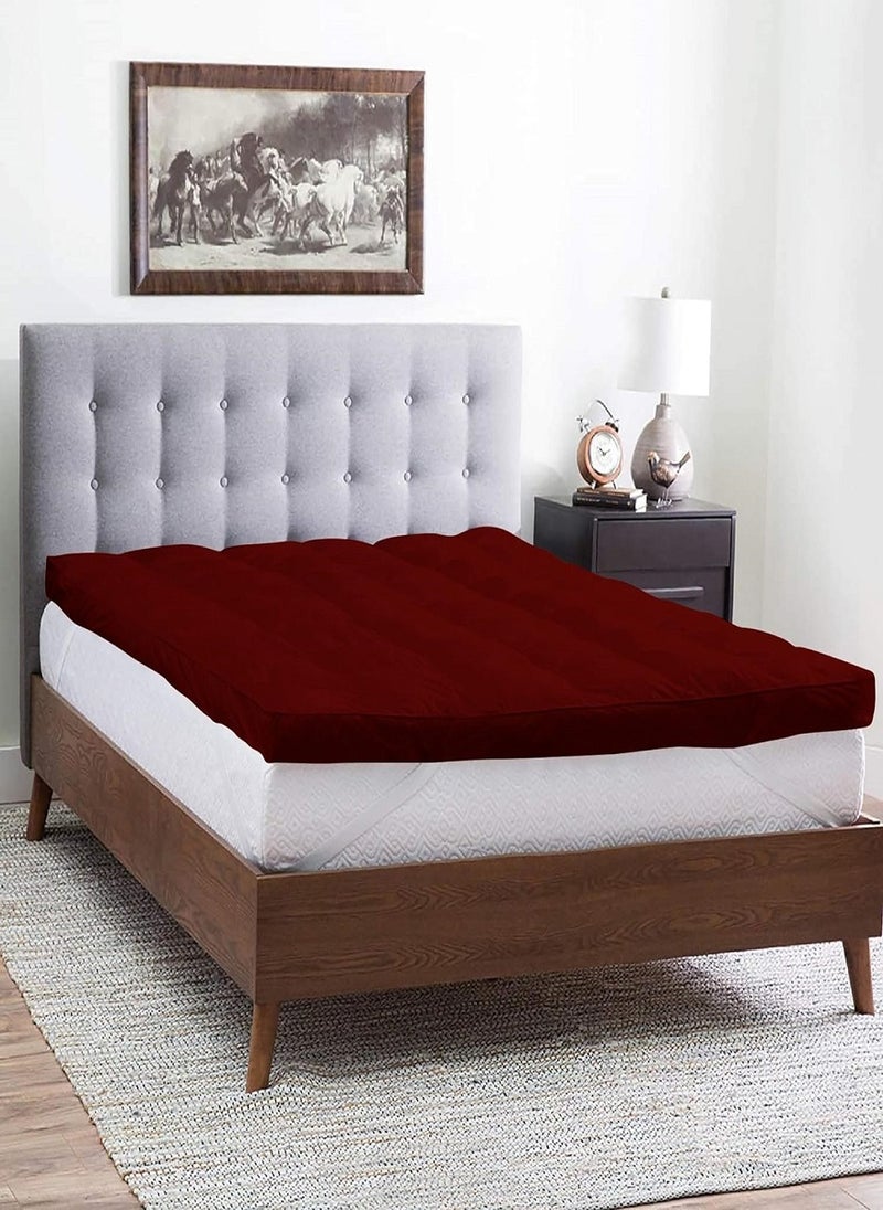 Mattress Topper Breathable Fabric Quilted Edge Piping Box Stiched 4 Corner Elastic 10cm Thick 200x200cm
