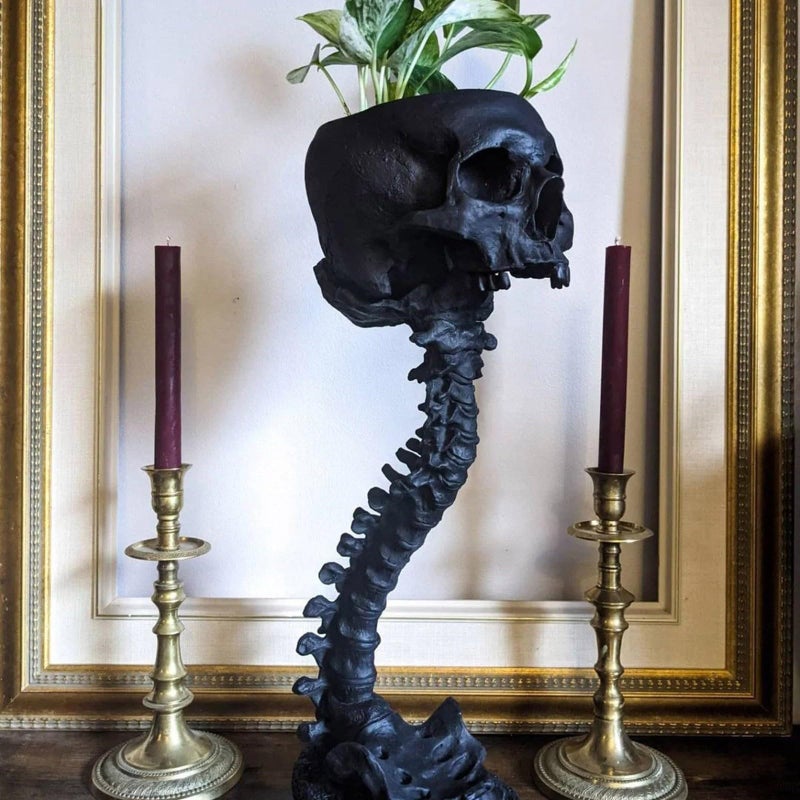 Smowfes Gothic Skull Planter Skeleton Vase 116 Tall Black Skeleton Flower Pot for Indoor Plants Spooky Goth Decor for Halloween Table Centerpiece Gothic Gifts with Skull Decor for Bathroom Home - Image 2