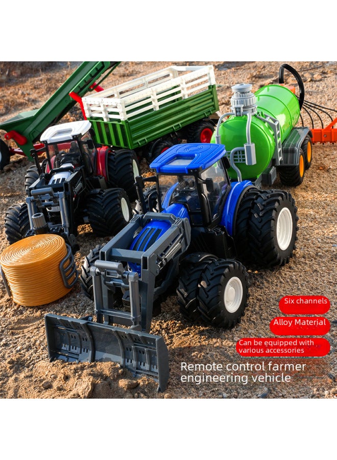 Electric Remote Control Farmer Engineering Vehicle Large Alloy Tractor Harvester Fertilizing Transport Toy Children's Loading Vehicle-Color:4-wheel Alloy Sliding Farmer Car 9931H  - Image 2