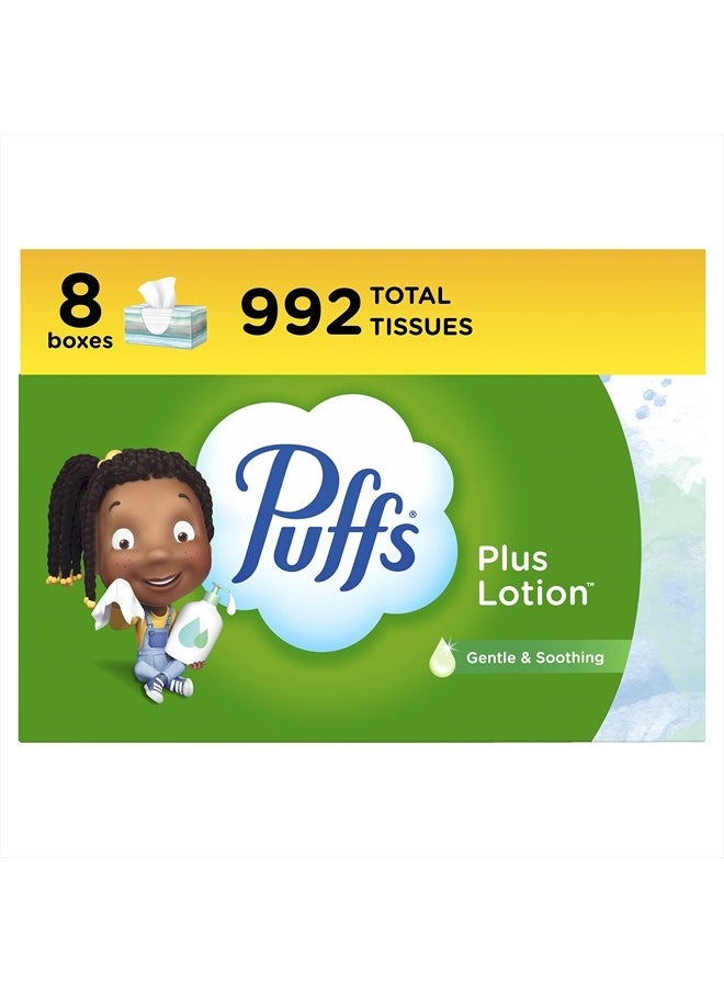 Puffs Plus Lotion Facial Tissues, 8 Family Boxes, 124 Facial Tissues per Box, Allergies and Colds  - Image 1