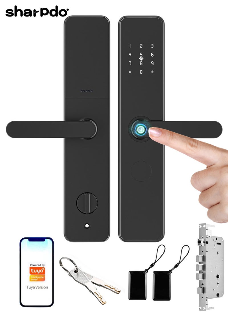 Sharpdo Smart Lock, Smart Door Lock 7-in-1 Keyless Entry Door Lock, Fingerprint/ Key/ Password/ Bluetooth/ NFC Unlock/  TT LOCK  - Image 1