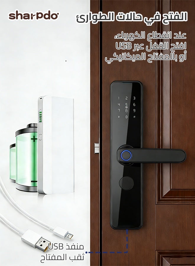 شاربدو قفل ذكي من شاربدو، قفل باب ذكي 7 في 1 وقفل باب دخول بدون مفتاح، وصول لبصمات الأصابع، مقاوم للطقس، قفل باب بيومتري، لوحة مفاتيح ديدبولت للمنزل، الشقة، الفيلا، المكتب، الفندق - Image 3