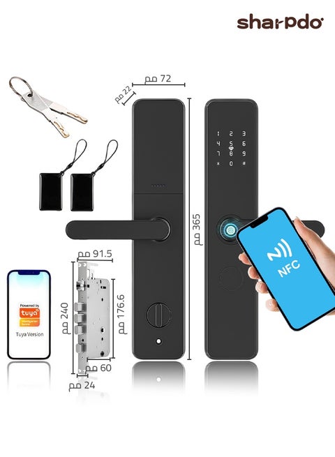 Sharpdo Smart Lock, 7-in-1 Smart Door Lock & Keyless Entry Door Lock, Fingerprint Access, Weather-Resistant, Biometric Door Lock Keypad Deadbolt for Home, Apartment, Villa, Office, Hotel