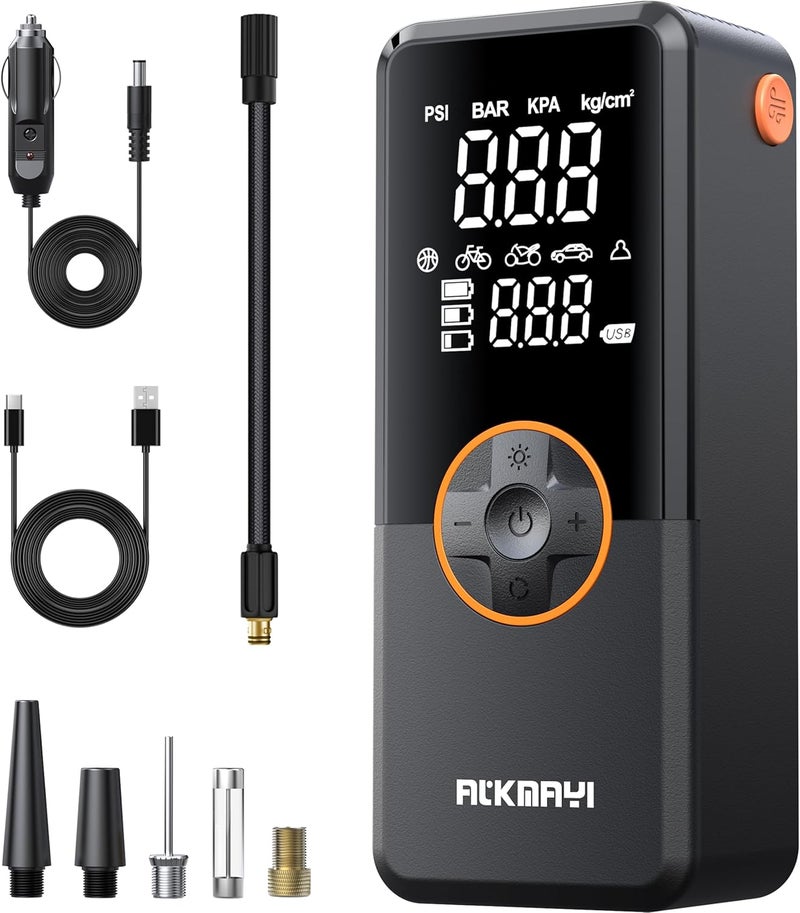 ATKMAYI Portable Tire Inflator, 150 PSI Cordless Air Compressor with Deflation Mode and LED Light - Image 1
