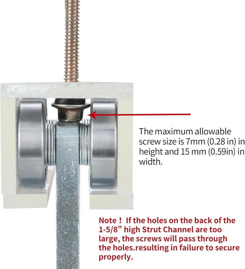 Fuperoo Electric Hoist 4 Wheel Trolley Assembly-Hoist Trolley Rollers.Ideal for Garage Hoist Systems.for use with 1-5/8" Wide and All 1-5/8" or Taller Strut Channel - Image 3