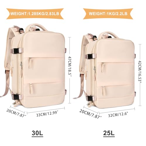 coowoz Large Casual Travel Backpack For Women Men,Carry On Rucksack Flight Approved,Hiking Waterproof Outdoor Sports Daypack Fit 15.6 Inch Laptop Shoes Compartment (Beige) - Image 3