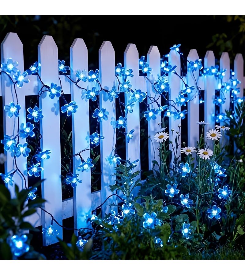 Solar Powered Cool Blue Cherry Blossom Outdoor Lights 20 LED IP65 - Image 5