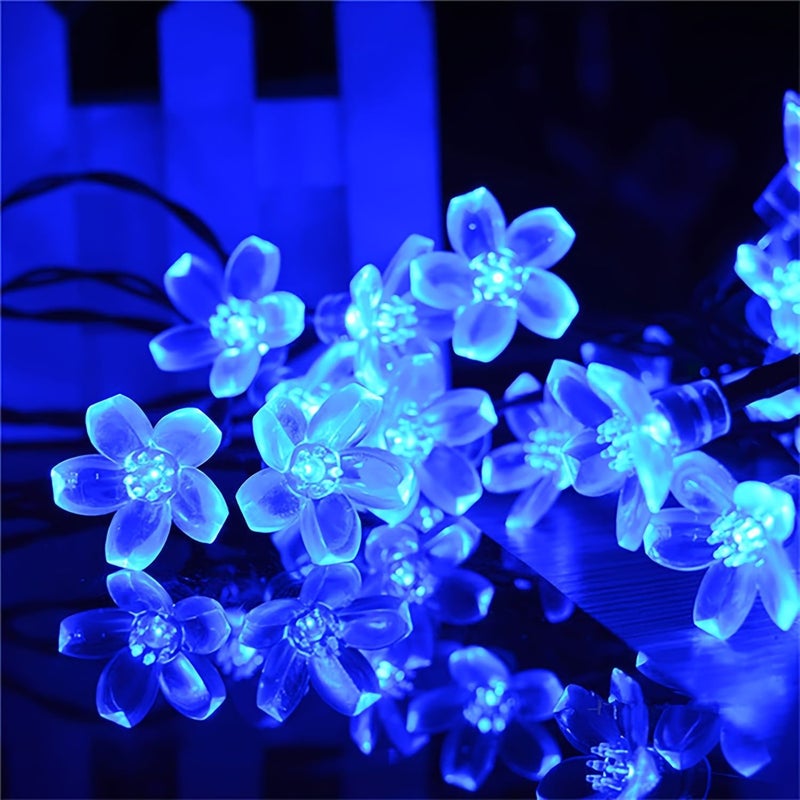Solar Powered Cool Blue Cherry Blossom Outdoor Lights 20 LED IP65 - Image 1