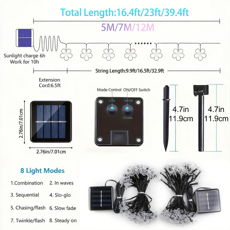 Solar Powered Cool Blue Cherry Blossom Outdoor Lights 20 LED IP65 - Image 2
