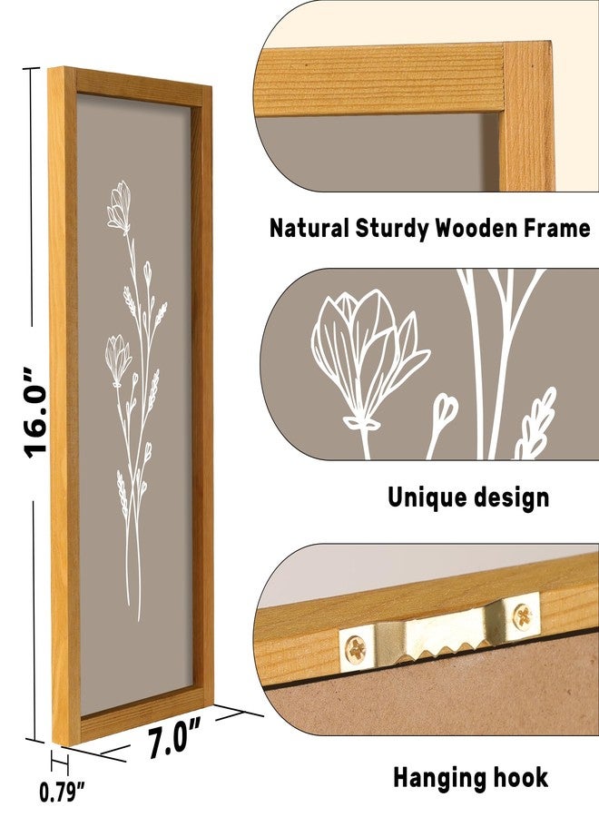 LITIVY Boho Wall Art 16”x7” Wooden Framed Floral Set of 4 Rustic Minimalist Botanical Farmhouse Bathroom Living Room Wall Decor (Naturals) - Image 4