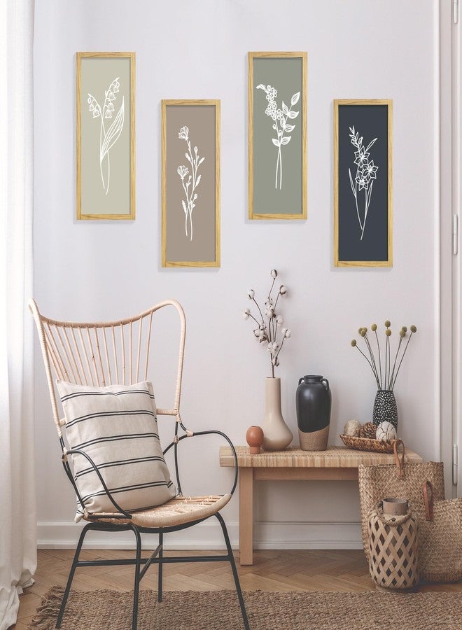 LITIVY Boho Wall Art 16”x7” Wooden Framed Floral Set of 4 Rustic Minimalist Botanical Farmhouse Bathroom Living Room Wall Decor (Naturals) - Image 2