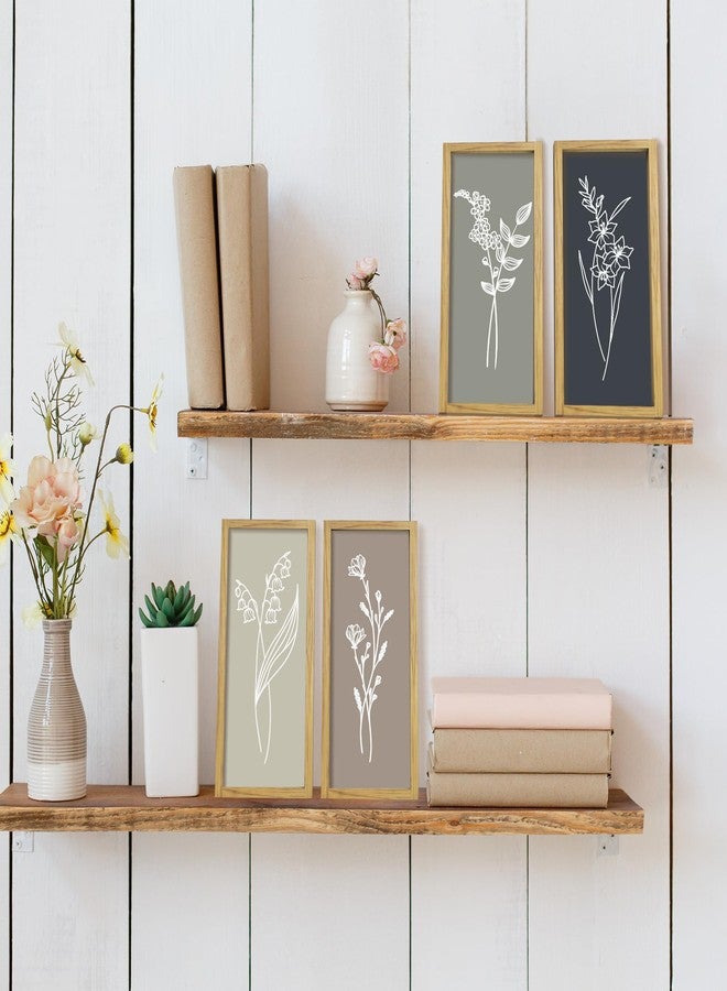LITIVY Boho Wall Art 16”x7” Wooden Framed Floral Set of 4 Rustic Minimalist Botanical Farmhouse Bathroom Living Room Wall Decor (Naturals) - Image 5