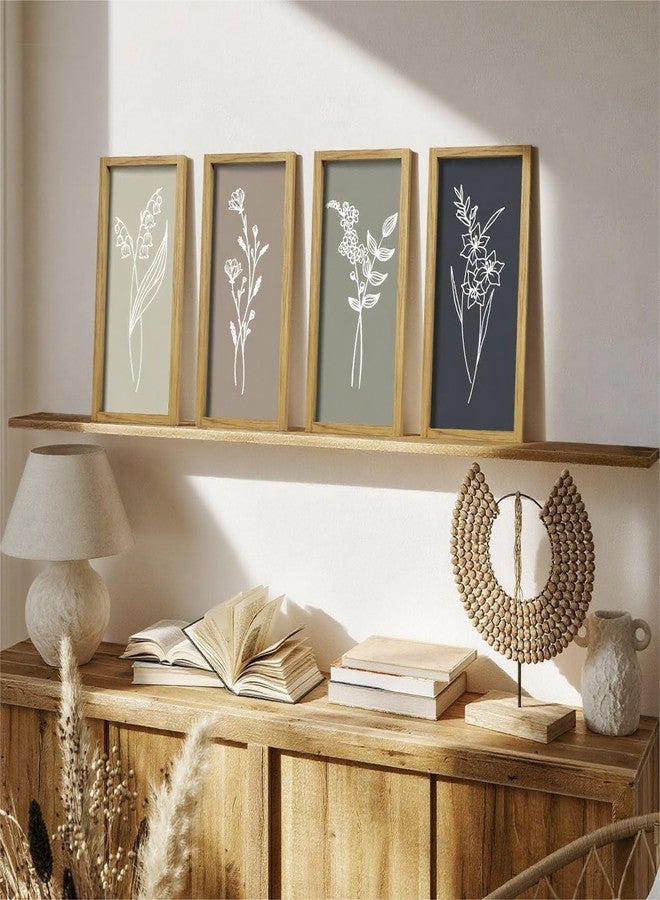 LITIVY Boho Wall Art 16”x7” Wooden Framed Floral Set of 4 Rustic Minimalist Botanical Farmhouse Bathroom Living Room Wall Decor (Naturals) - Image 3