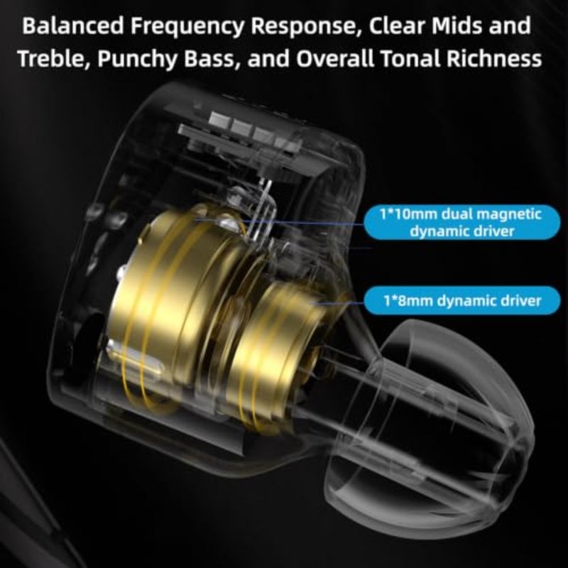KZ Castor IEM for daily listening, aluminum alloy body, matte black finish, dual dynamic drivers with adjustable tuning switch and noise-isolating design - Image 4