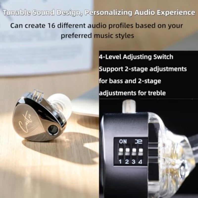 KZ Castor IEM for daily listening, aluminum alloy body, matte black finish, dual dynamic drivers with adjustable tuning switch and noise-isolating design - Image 3