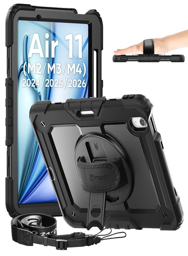 timecity Case for iPad Air 11 Inch M3/ M2 (2025/2024), 360° Rotating Stand, Pencil Holder & Wireless Charging, Shockproof with Screen Protector & Shoulder Strap - for Designers, Black - Image 1