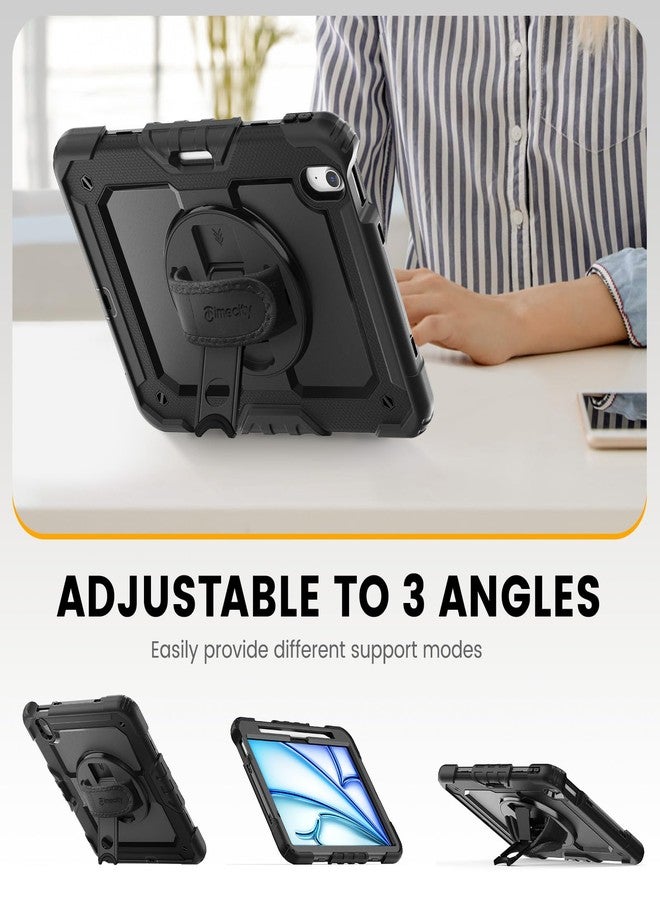 timecity Case for iPad Air 11 Inch M3/ M2 (2025/2024), 360° Rotating Stand, Pencil Holder & Wireless Charging, Shockproof with Screen Protector & Shoulder Strap - for Designers, Black - Image 5