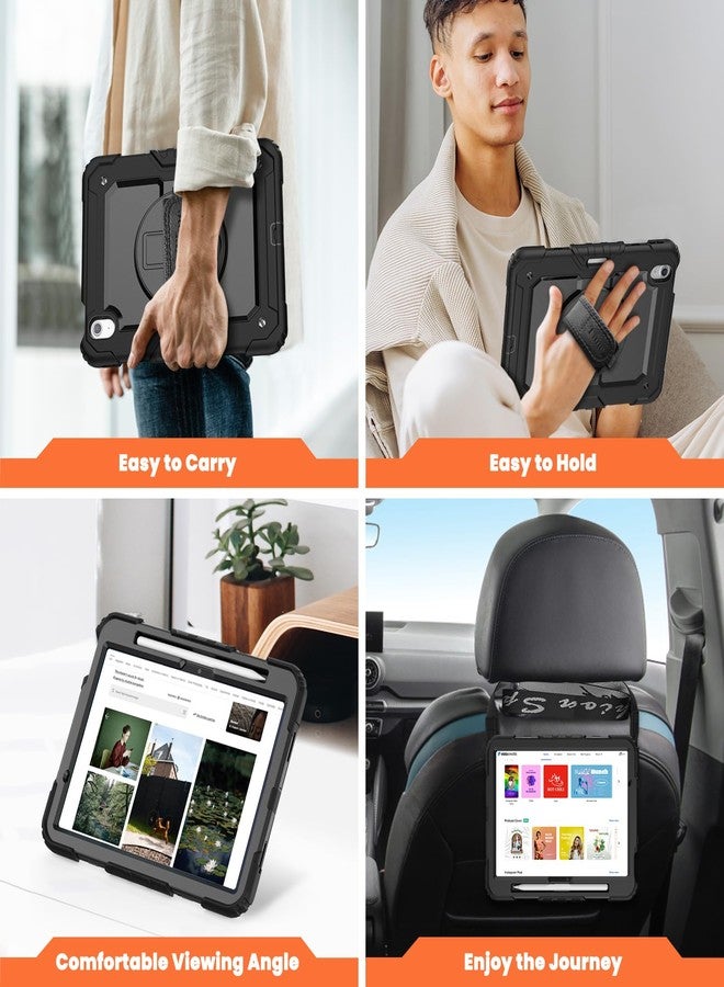 timecity Case for iPad Air 11 Inch M3/ M2 (2025/2024), 360° Rotating Stand, Pencil Holder & Wireless Charging, Shockproof with Screen Protector & Shoulder Strap - for Designers, Black - Image 4