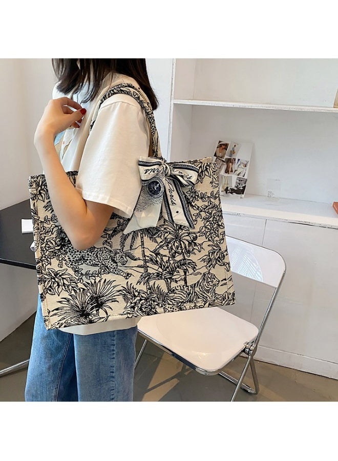 Big Capacity Bolsa Scarves Tote Bag Black/White - Image 5