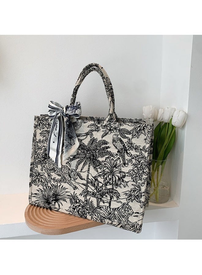 Big Capacity Bolsa Scarves Tote Bag Black/White - Image 2