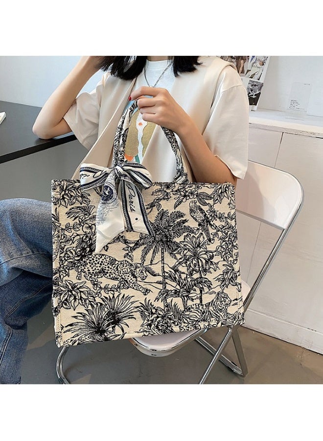 Big Capacity Bolsa Scarves Tote Bag Black/White - Image 4