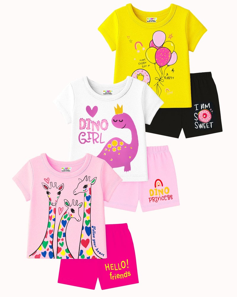 Kuchipoo Girls Regular Fit Cotton T-Shirts and Shorts Set (KUC-BSUT-125K, 2-3 Years, Multi-Colored) - Image 1