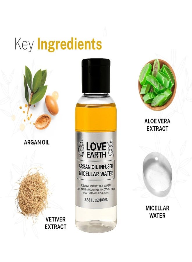 Love Earth Argan Oil-Infused Micellar Water Makeup & Pollutant Remover With Argan Oil & Micellar Water For All Skin Types 100ml - Image 4