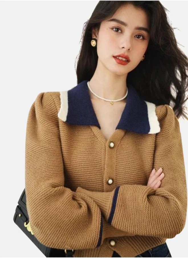 يونيكي Beige Silk Long Sleeves Casual Sweaters