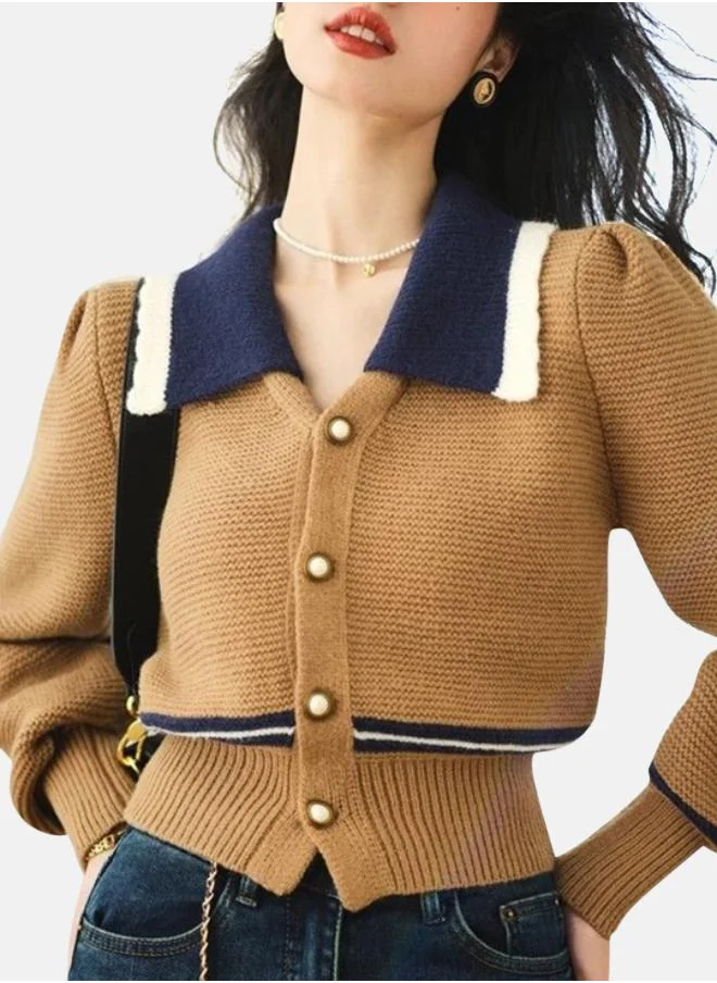 يونيكي Beige Silk Long Sleeves Casual Sweaters
