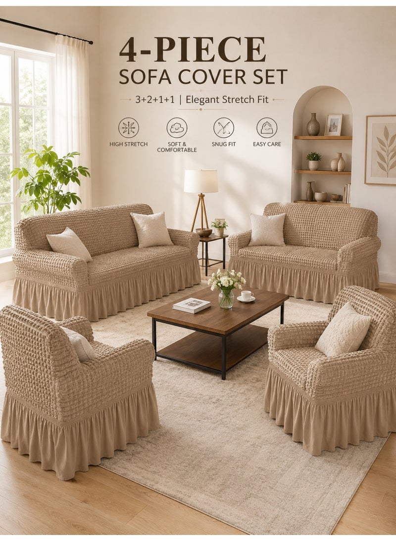 VINNYSEN 4 piece set Stretch Sofa Slipcover Sofa Covers Washable Couch Sofa Bed Cover Easy Fit Furniture Protector with Elastic Bottom and Skirt （3+2+1+1 Khaki） - Image 1