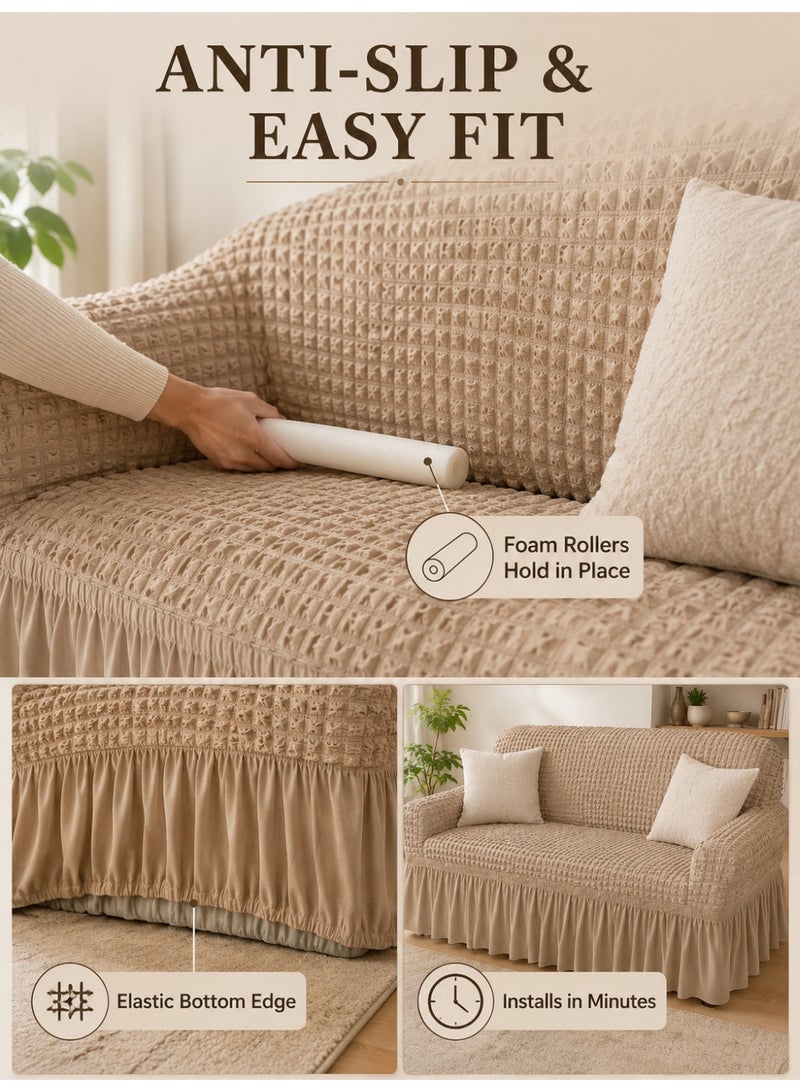 VINNYSEN 4 piece set Stretch Sofa Slipcover Sofa Covers Washable Couch Sofa Bed Cover Easy Fit Furniture Protector with Elastic Bottom and Skirt （3+2+1+1 Khaki） - Image 5