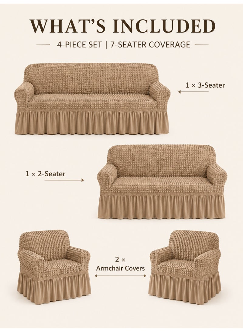 VINNYSEN 4 piece set Stretch Sofa Slipcover Sofa Covers Washable Couch Sofa Bed Cover Easy Fit Furniture Protector with Elastic Bottom and Skirt （3+2+1+1 Khaki） - Image 3