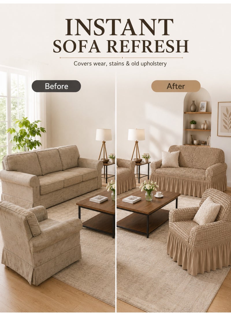 VINNYSEN 4 piece set Stretch Sofa Slipcover Sofa Covers Washable Couch Sofa Bed Cover Easy Fit Furniture Protector with Elastic Bottom and Skirt （3+2+1+1 Khaki） - Image 2