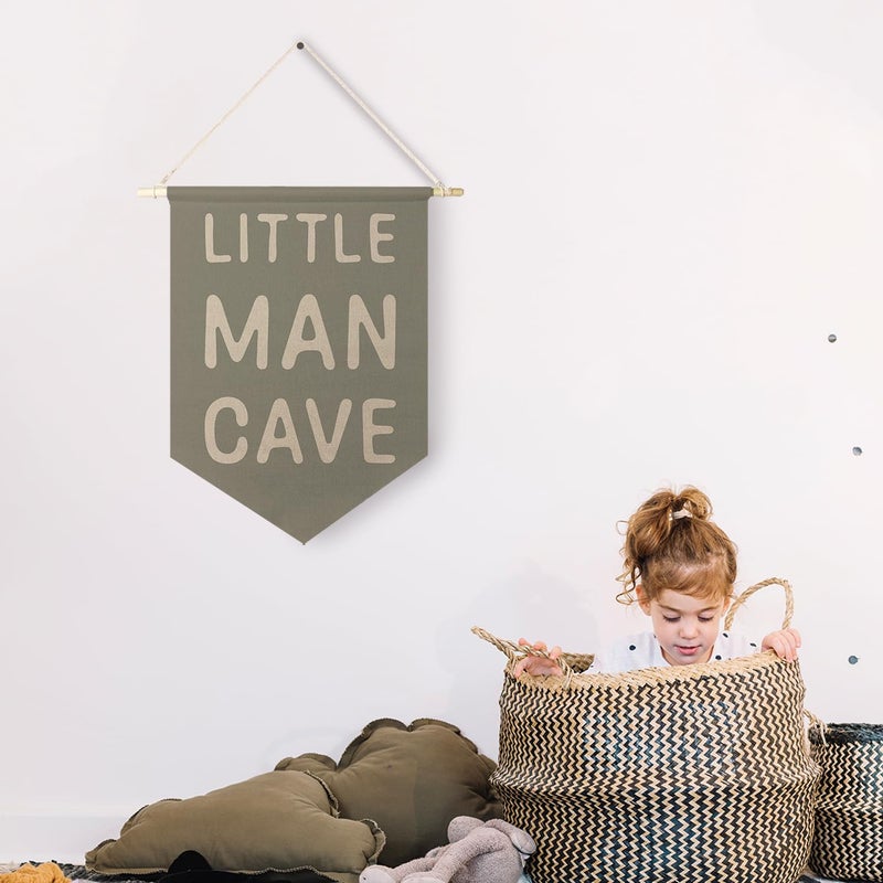 Qpenm Little Man Cave Hanging Wall Canvas Banner, Kids Playroom Hanging Pennant Flag Prints, Nursery Boy Wall Decor, Baby Boy Wall Art poster&prints - Image 3